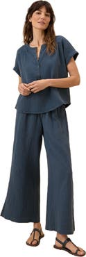 Pact Organic Cotton Coastal Double Gauze Short Sleeve Popover