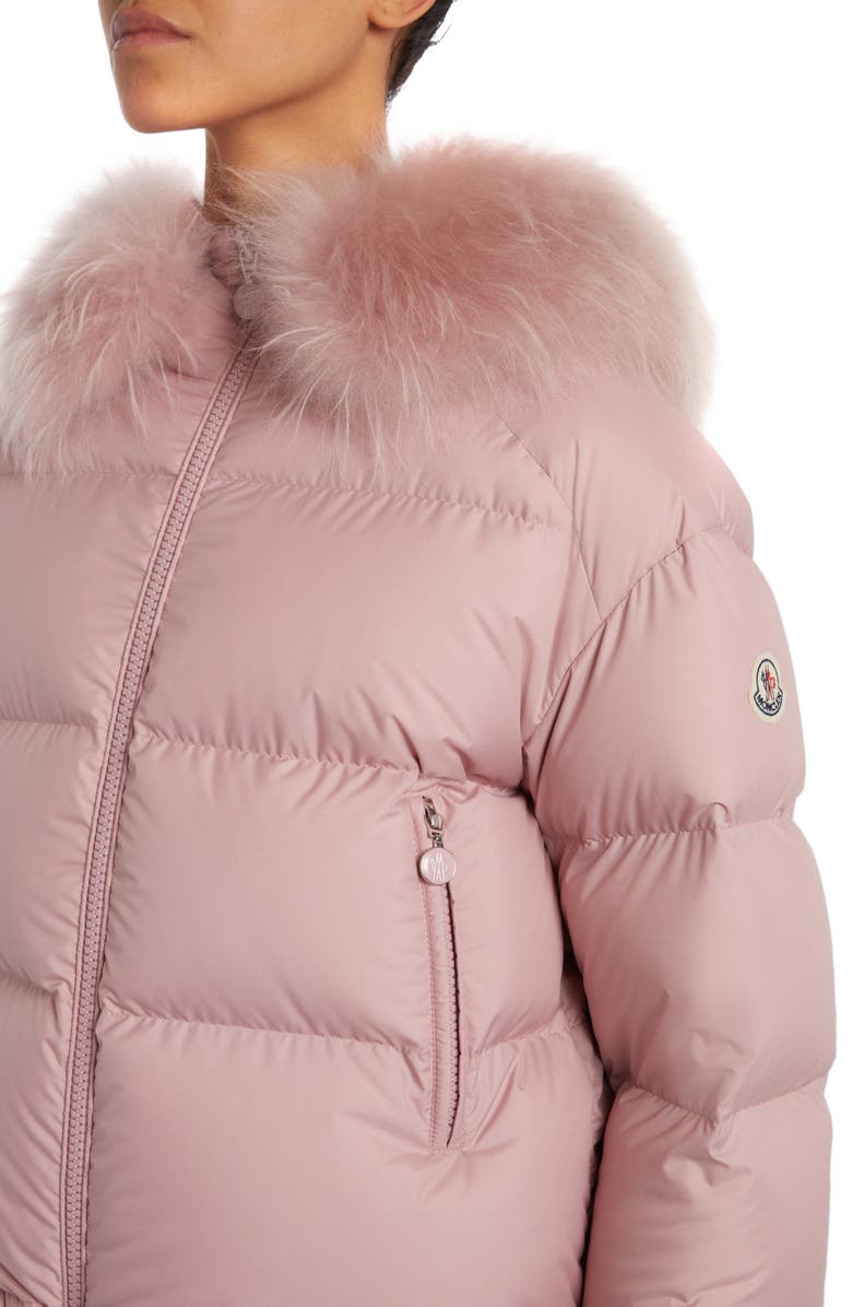Moncler Mino Quilted Down Jacket with Removable Genuine Shearling Trim, Alternate, color, Pink