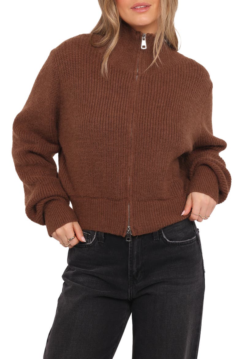 Kourtney Rib Zip Cardigan, Main, color, BROWN