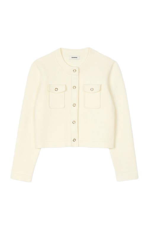 Sandro Rib Knit Cardigan In Ecru