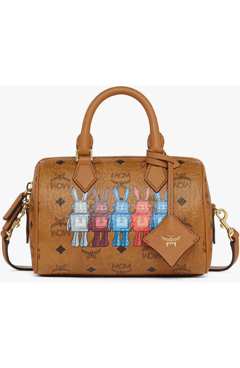 MCM Small Ella Boston Bag in Rabot Visetos, Main, color, Cognac