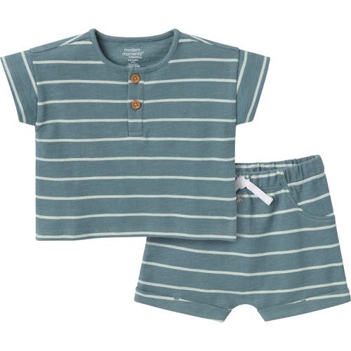 Modern Moments™ By Gerber Henley Shirt And Shorts Set In Medium Teal Stripe
