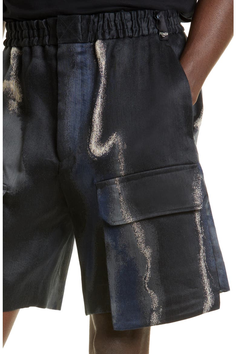 Men's Earth Print Linen, Cotton & Silk Cargo Shorts, Alternate, color, MOONLIGHT