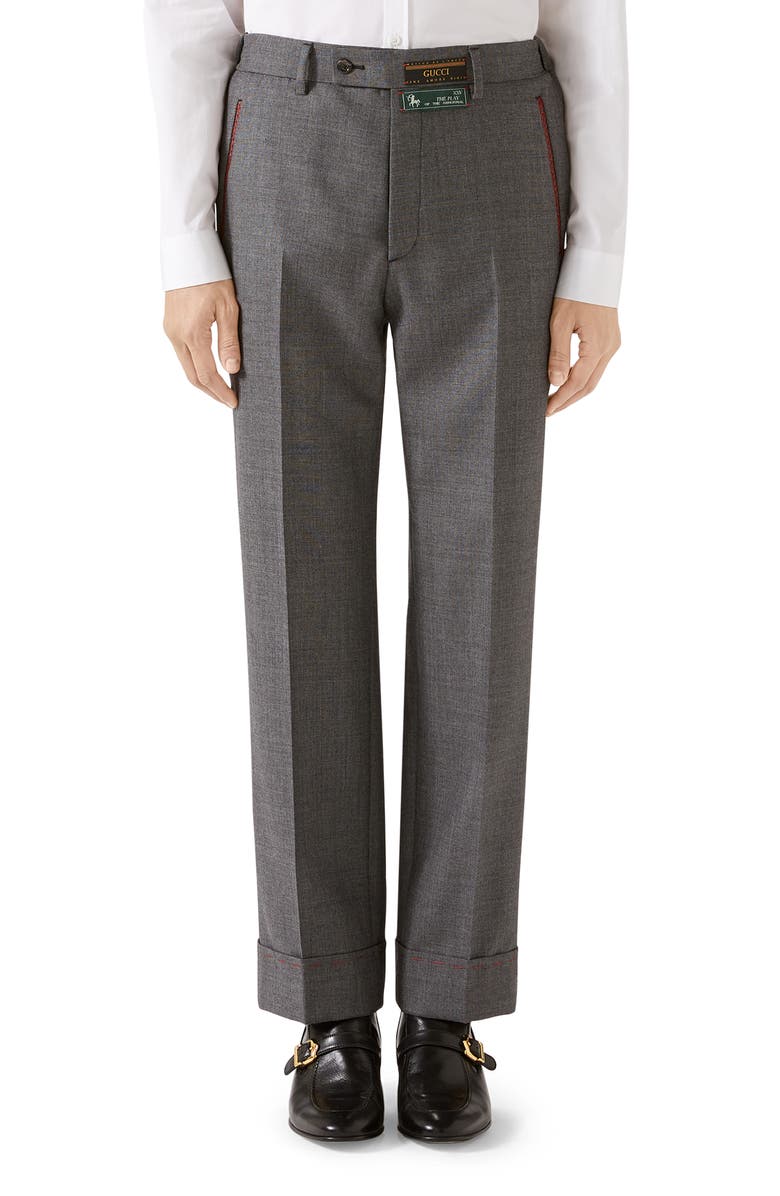 Gucci Stitch Detail Wool Sharkskin Dress Pants, Main, color, 