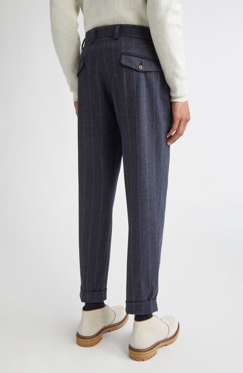 Eleventy Stripe Drawstring Waist Stretch Virgin Wool & Cashmere Pants In Blue