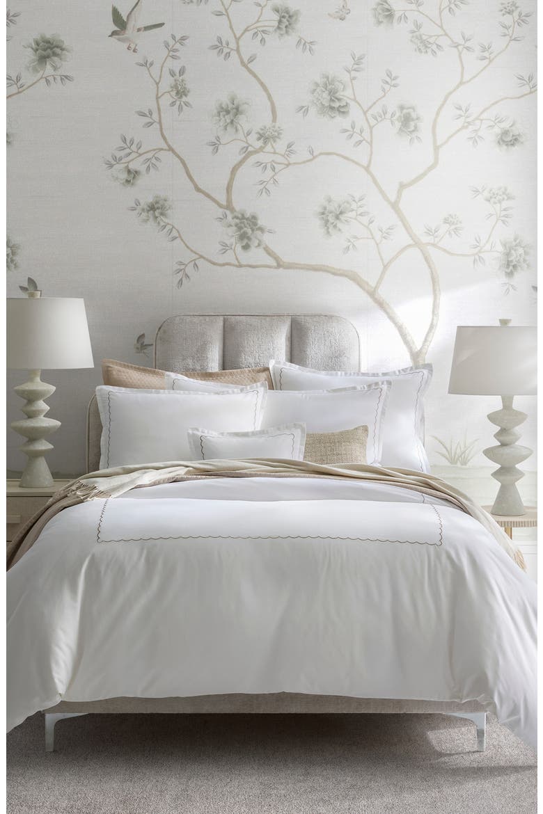 Scallop Hotel King Duvet Cover, Sheet & Shams Set, Alternate, color, TAUPE EMBROIDERY
