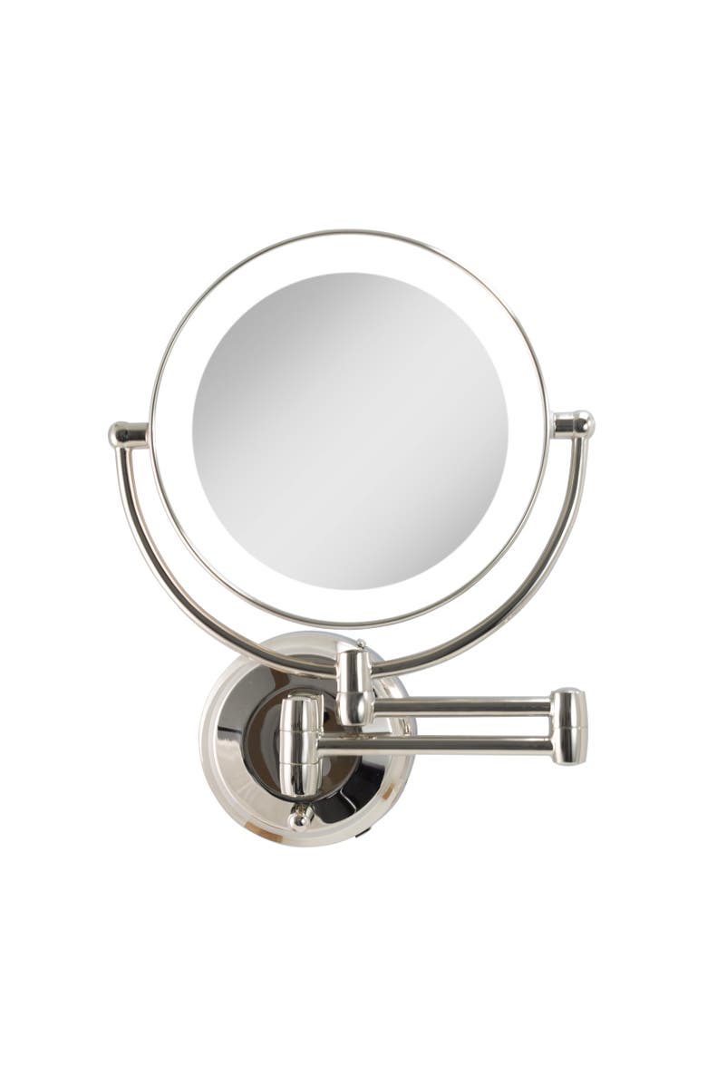 Zadro Lighted Wall Mounted Makeup Mirror with 10X/1X Magnification & Extendable Arm, Main, color, Polished Nickel