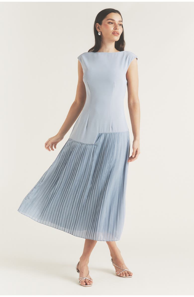 Six Stories Pleated Cap Sleeve Maxi Dress, Main, color, Blue