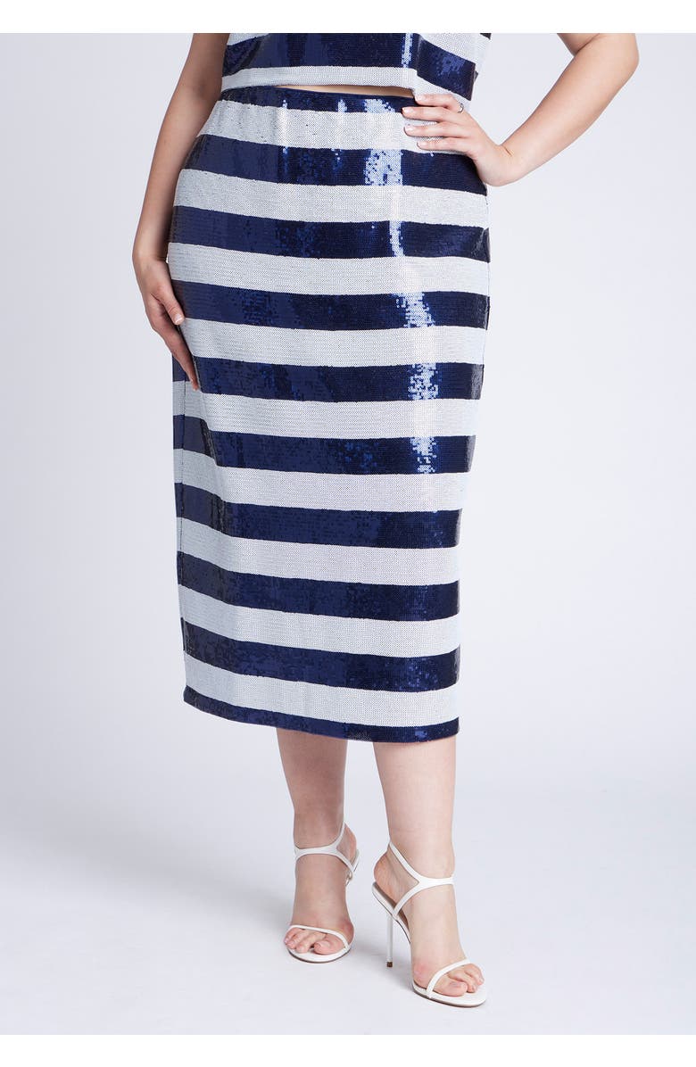 ELOQUII Sequin Striped Midi Skirt, Alternate, color, 
