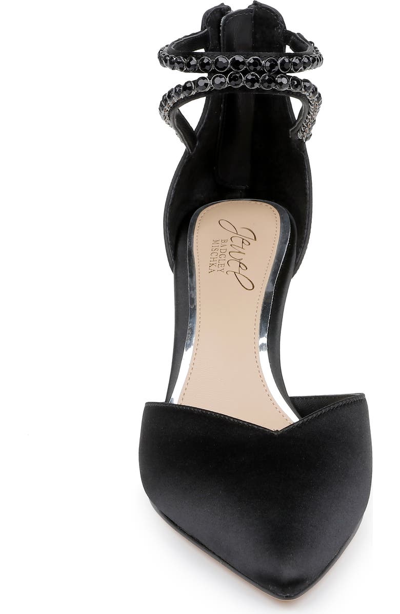 Jewel Badgley Mischka Emmi Ankle Strap Pointed Toe Pump, Alternate, color, Black Satin