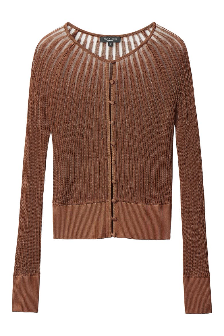 Aubrey Open Knit Semi Sheer Cardigan, Alternate, color, RUST