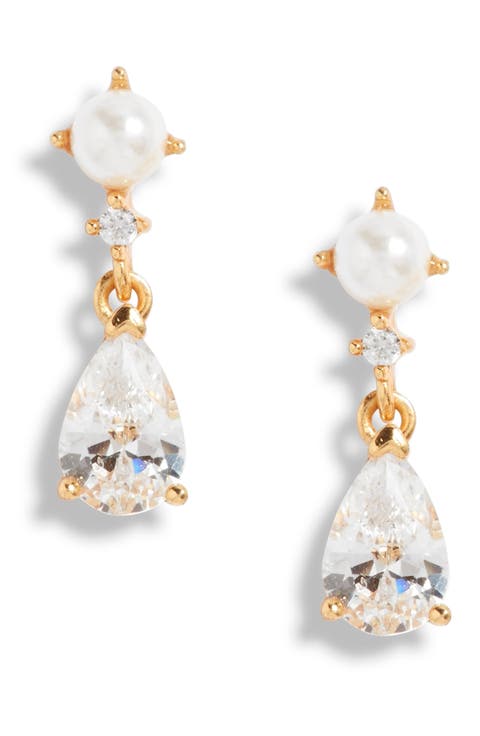 Faux Pearl & Cubic Zirconia Earrings