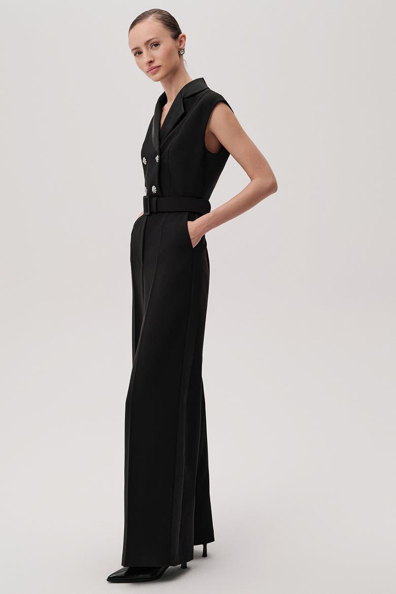 Sleeveless Shirt Collar Jumpsuit, Alternate, color, BLACK