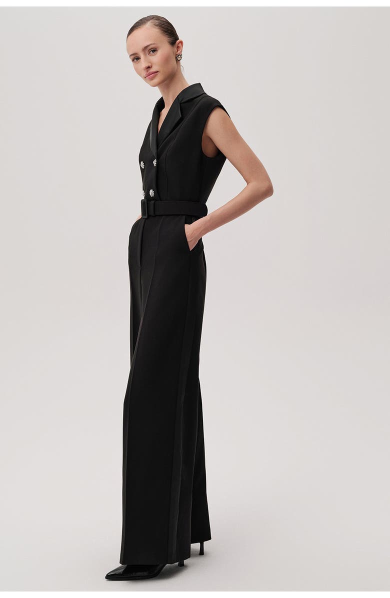 Exquise Sleeveless Shirt Collar Jumpsuit, Alternate, color, Black