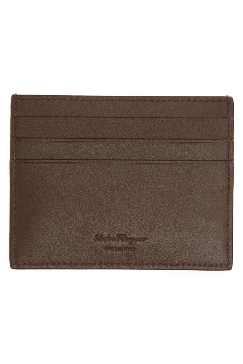 Salvatore Ferragamo Revival Leather Card Case, Alternate, color, WEGNER GREY/ TABACCO/ NERO