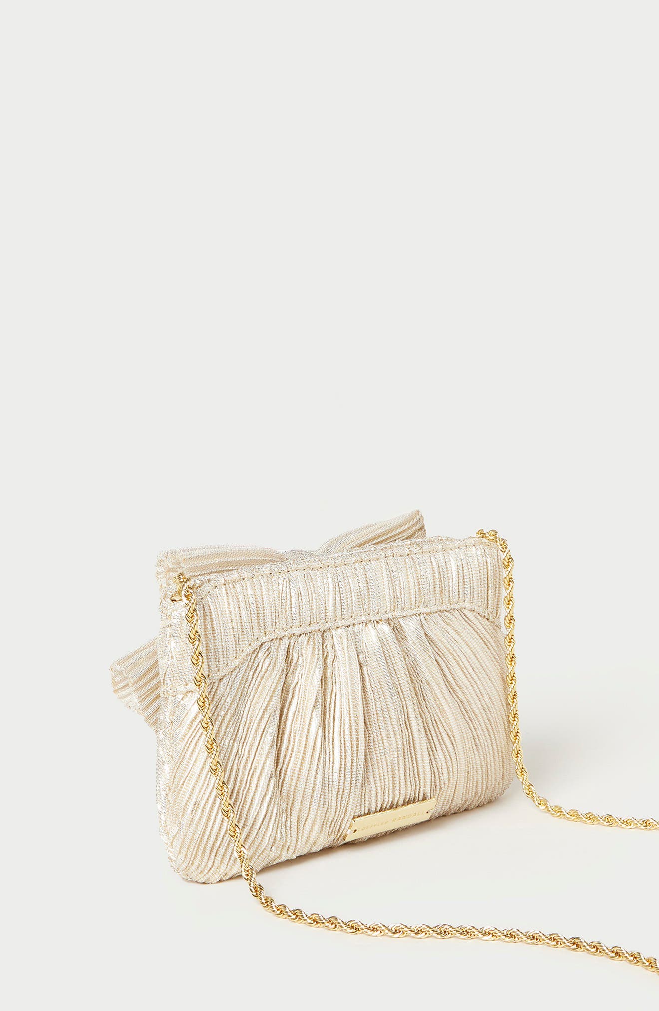 Rochelle Pleated Bow Clutch, Alternate, color, PLATINUM