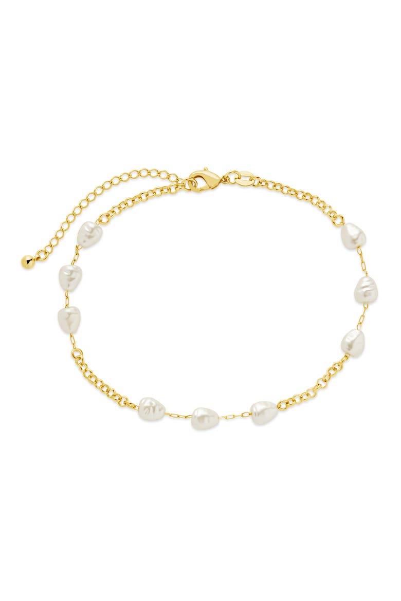 Allie 7.5mm Faux Pearl Anklet, Main, color, GOLD