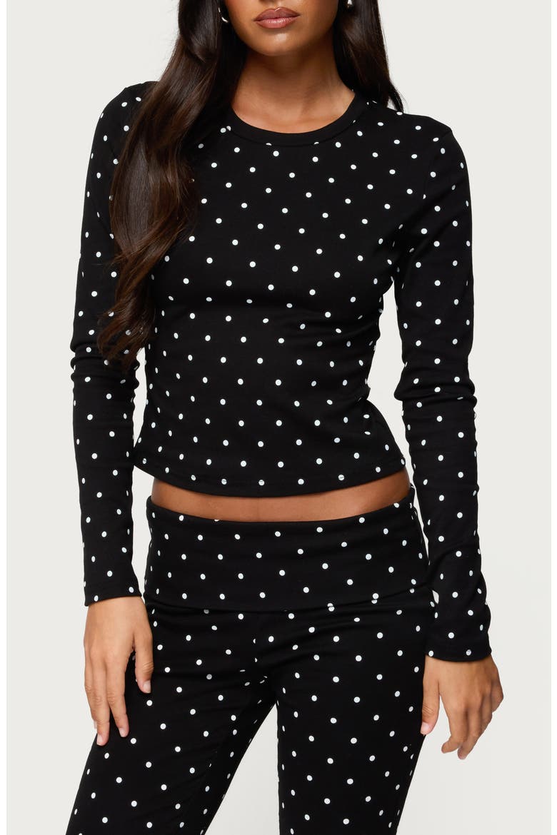 Daliya Polka Dot Crop Stretch Cotton T-Shirt, Main, color, BLACK