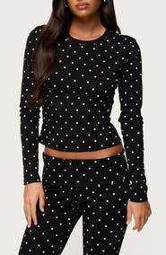 EDIKTED Daliya Polka Dot Crop Stretch Cotton T-Shirt