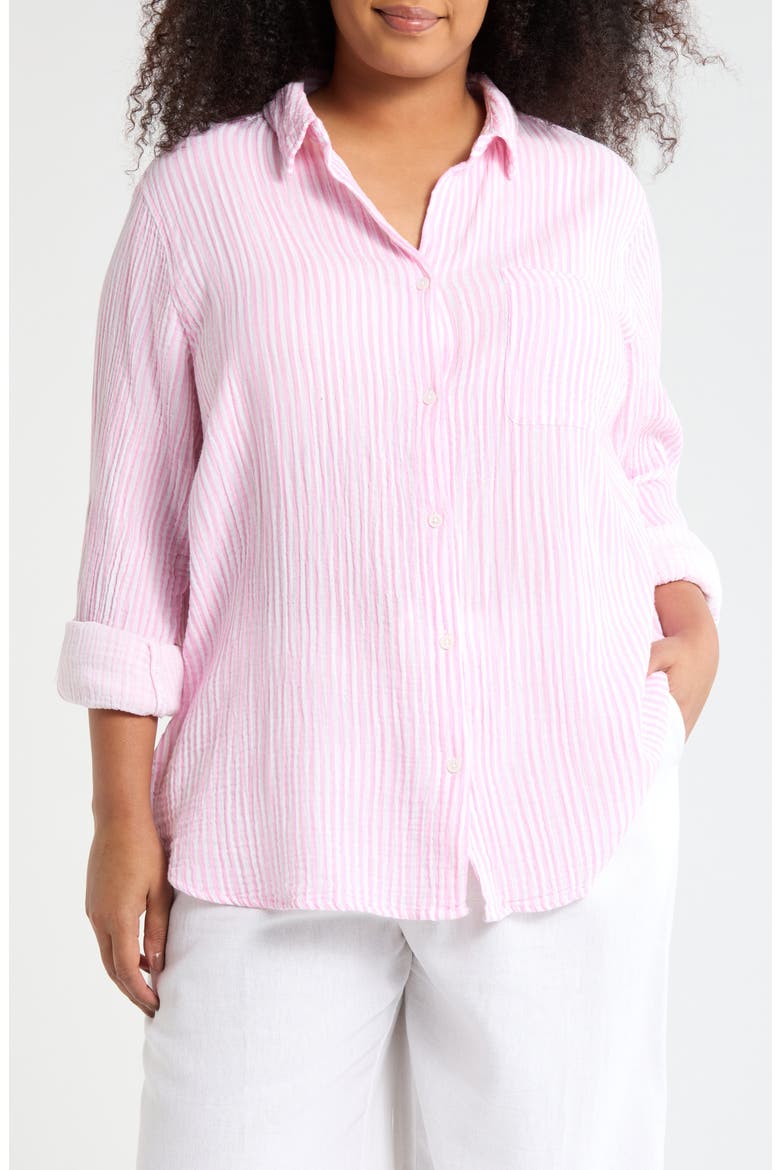 Alena Cotton Button-Up Shirt, Main, color, PINK SUNSET