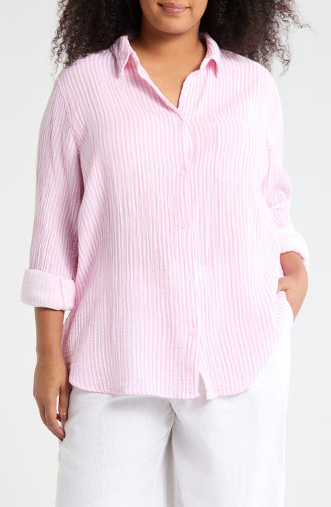 Alena Cotton Button-Up Shirt (Plus)