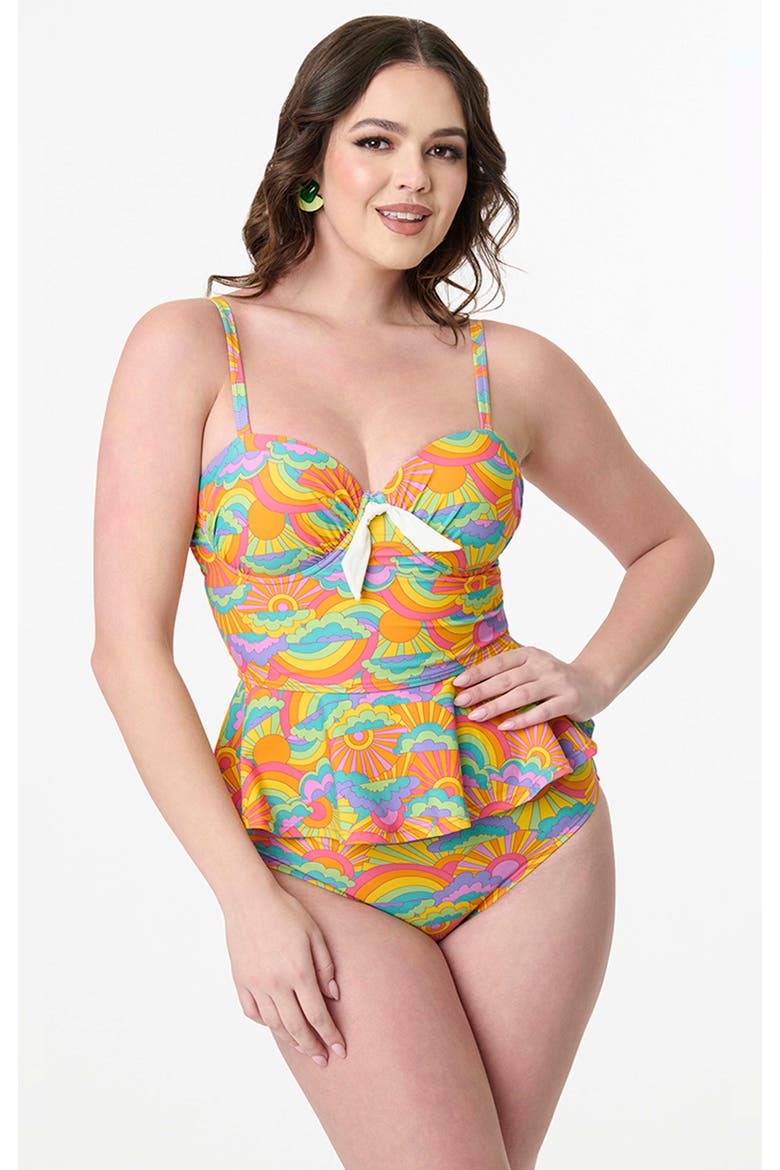 Peplum Solana Tankini Swim Top, Main, color, Rainbow Print