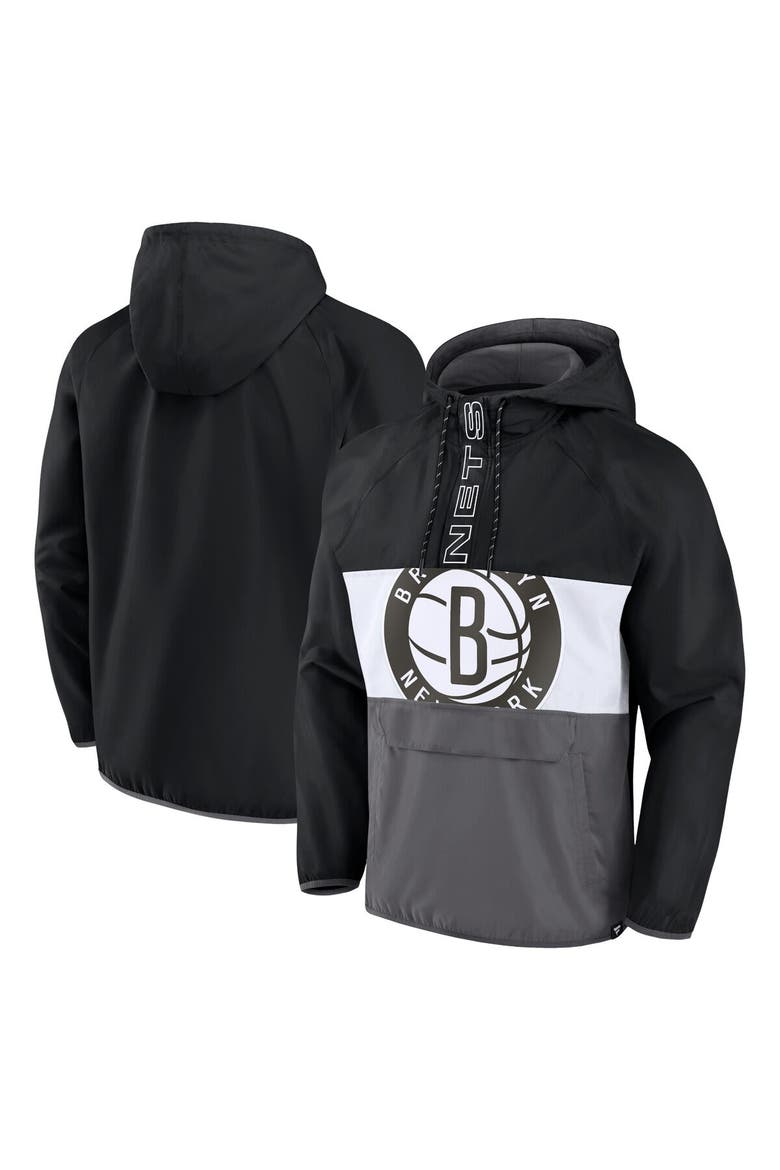 Men's Fanatics Branded  Black/Gray Brooklyn Nets Anorak Flagrant Foul Color-Block Raglan Hoodie Half-Zip Jacket, Main, color, Black