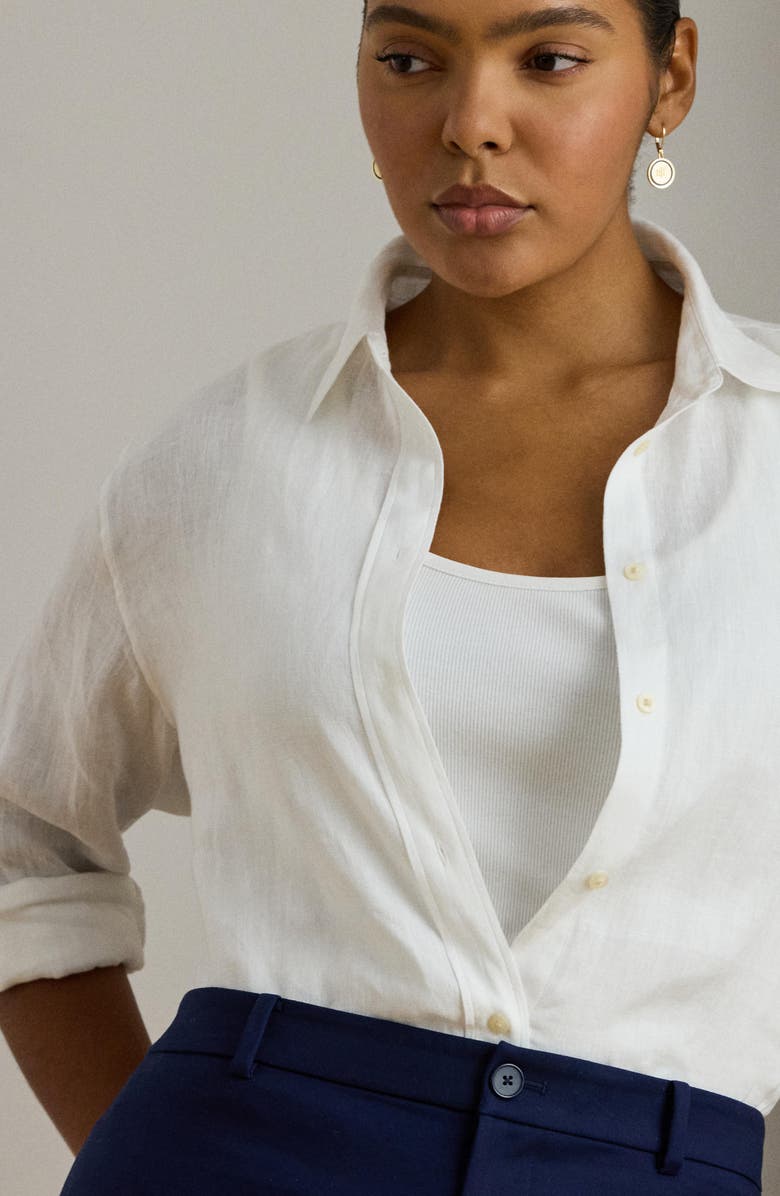 Lauren Ralph Lauren Karrie Tissue Linen Button Up Shirt, Alternate, color, White