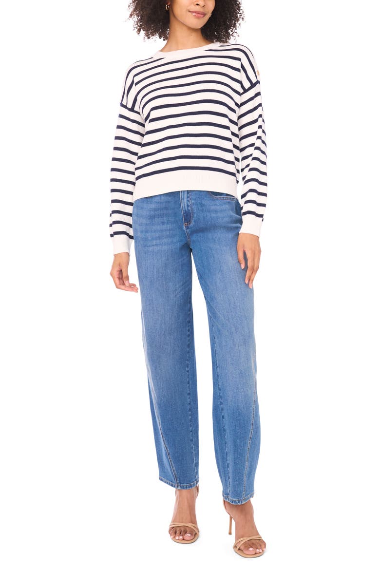 Stripe Combed Cotton Sweater, Alternate, color, ANTIQUE WHITE
