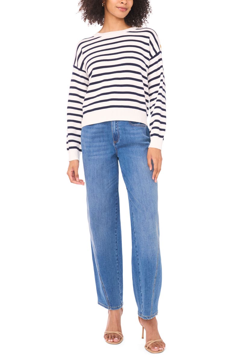 Vince Camuto Stripe Combed Cotton Sweater, Alternate, color,
