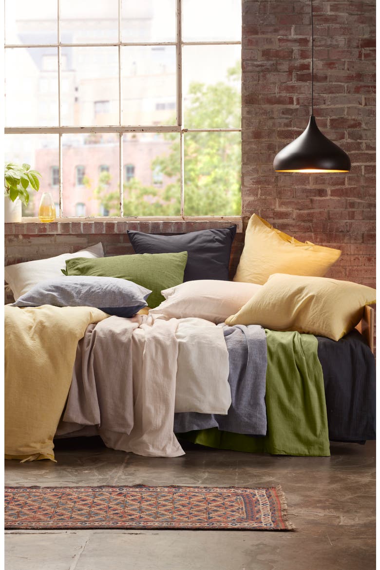 Relaxed Cotton & Linen Duvet Cover, Alternate, color, OLIVE SPICE