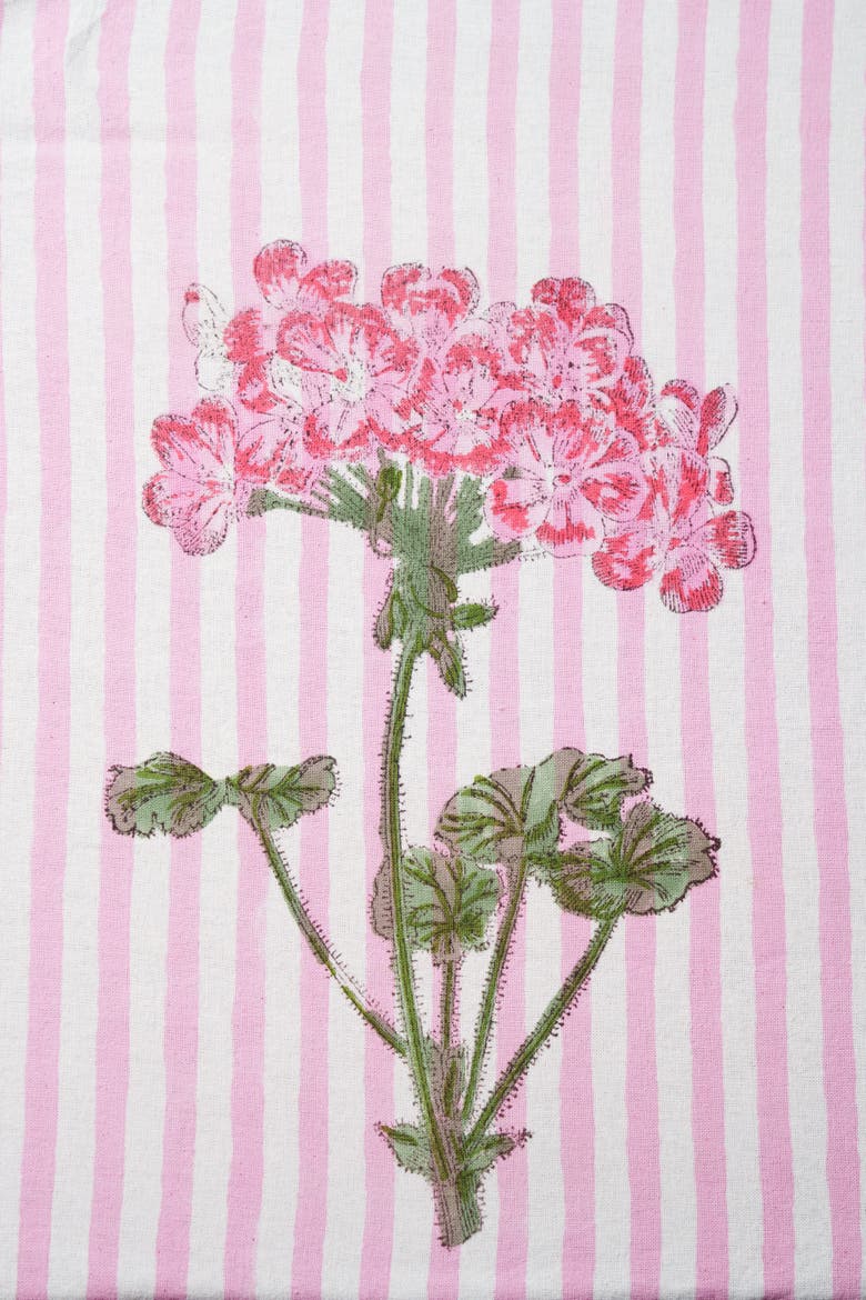 Pink Hydrangea Blockprint Tablecloth, Alternate, color, Pink Hydrangea - 60x90