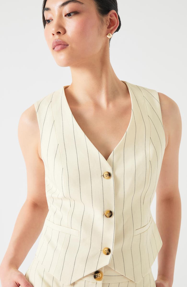 LK Bennett Ami Pinstripe Linen Blend Waistcoat, Alternate, color, Cream