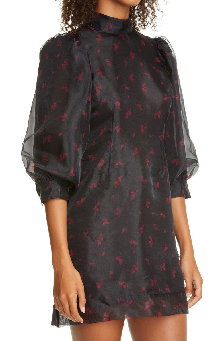 Ganni Floral Print Organza Short Shift Dress, Alternate, color,