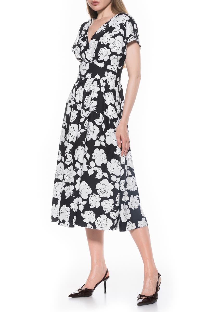 Alexia Admor Ava Short Sleeve Fit & Flare Midi Dress, Alternate, color, Black White Floral