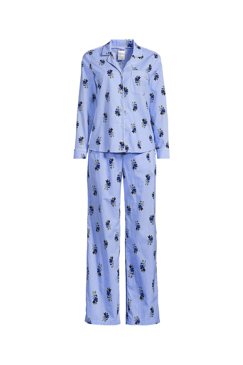 Tall Cotton Poplin 2 Piece Pajama Set - Long Sleeve Top And Pants, Alternate, color, Cobalt Floral/Blue Stripe