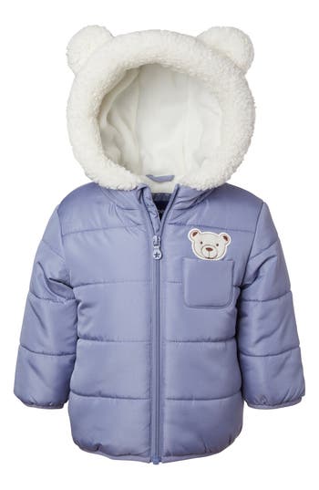 Wippette 3d Bear Appliqué Hooded Puffer Jacket In Blue