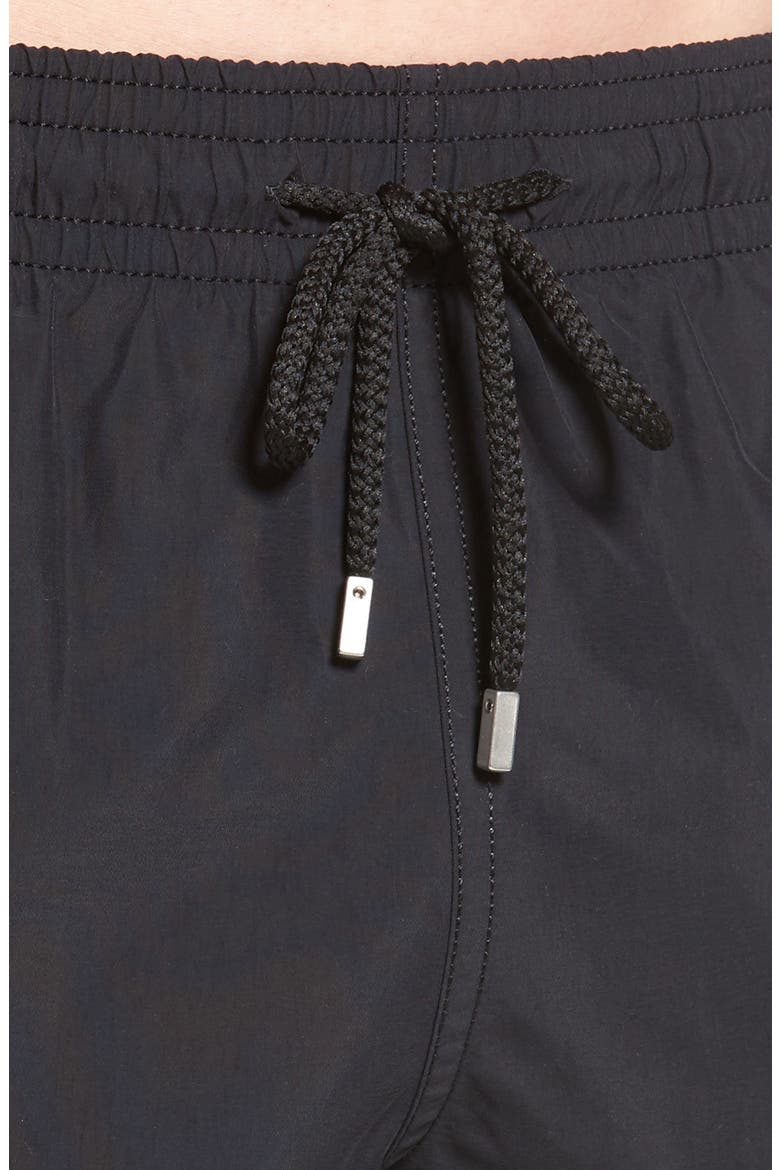 Men's Solid Swim Trunks, Alternate, color, BLACK