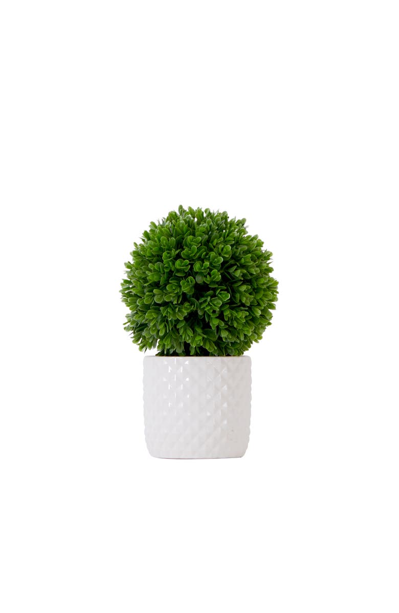 NEARLY NATURAL 10-in Artificial Boxwood Topiary Plant with Decorative Planter, Main, color, Green