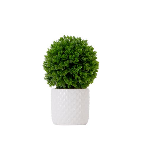10-in Artificial Boxwood Topiary Plant with Decorative Planter