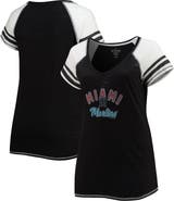 SOFT AS A GRAPE Women's Soft as a Grape Black Miami Marlins Curvy Colorblock Tri-Blend Raglan V-Neck T-Shirt
