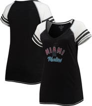 SOFT AS A GRAPE Women's Soft as a Grape Black Miami Marlins Curvy Colorblock Tri-Blend Raglan V-Neck T-Shirt