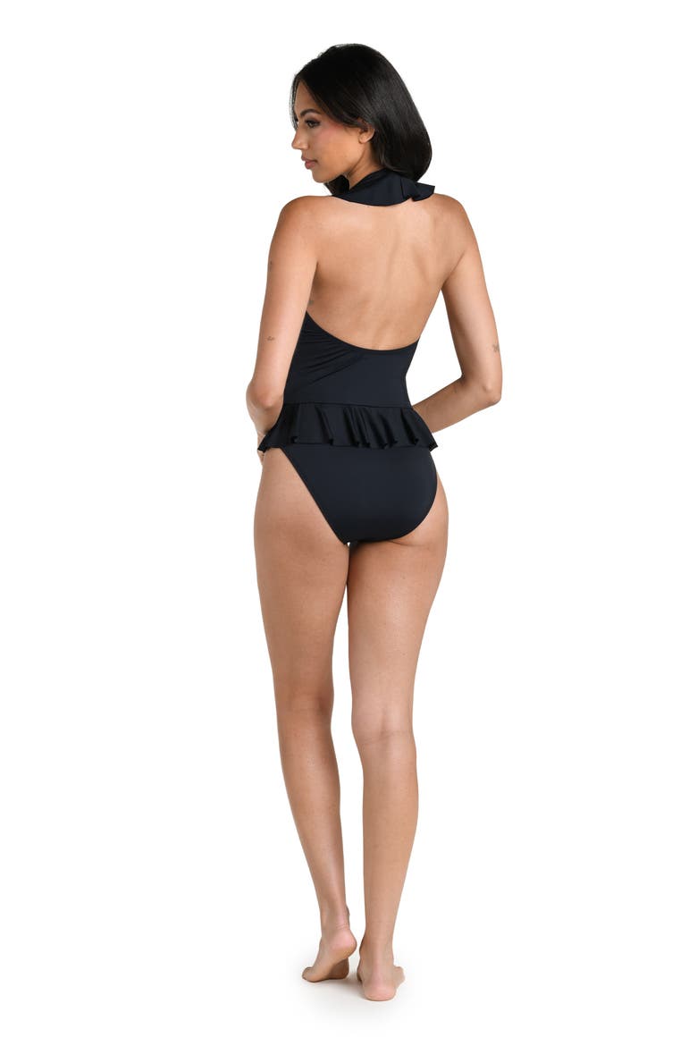 Island Goddess Halter One-Piece Swimsuit, Alternate, color, BLACK