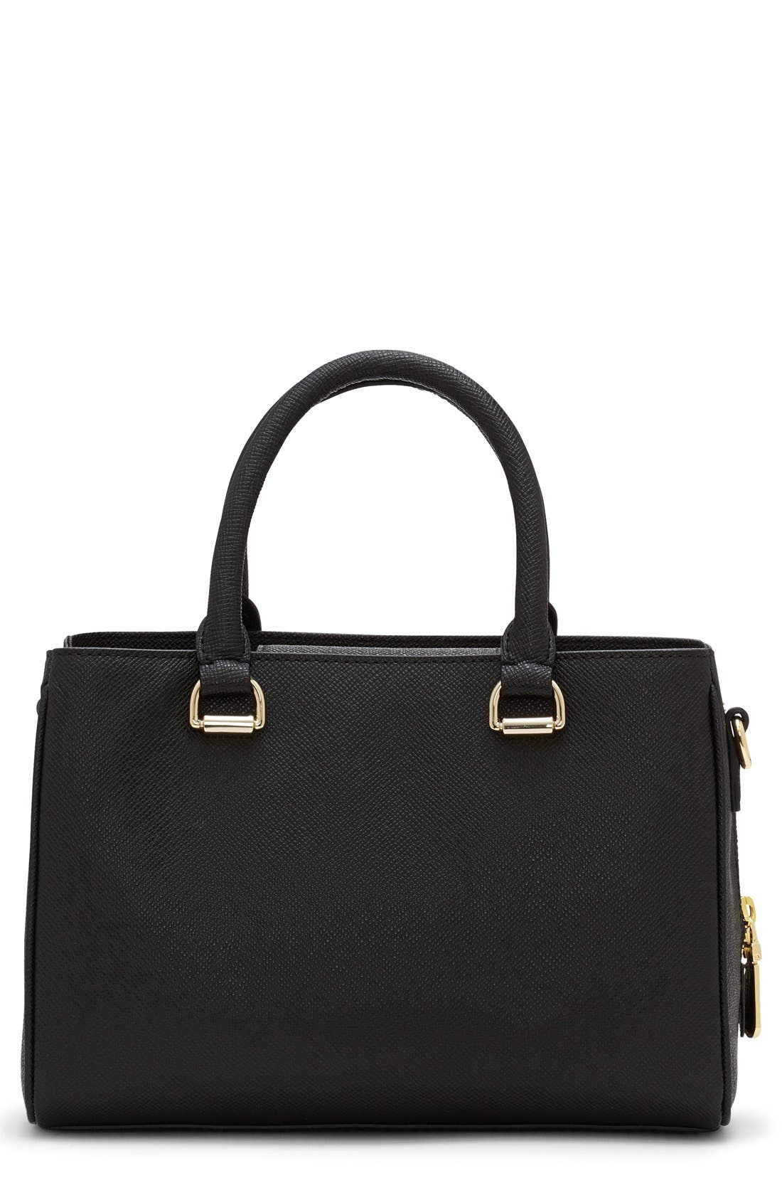 'Small Thea' Leather Satchel, Main, color, BLACK