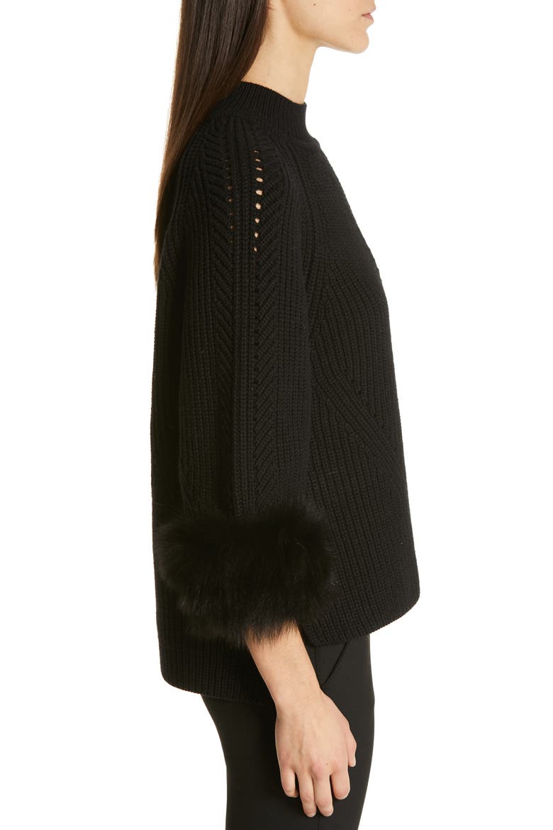 Genuine Fox Fur Cuff Cashmere Sweater, Alternate, color, BLACK