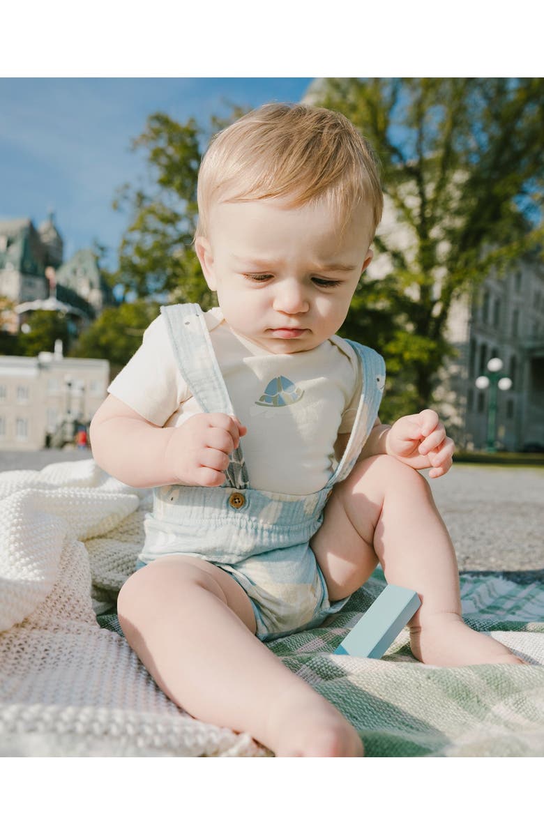 Deux par Deux Organic Cotton Jersey Bodysuit and Muslin Turtle Print Shortall Set, Alternate, color, White & Blue Turtle Print