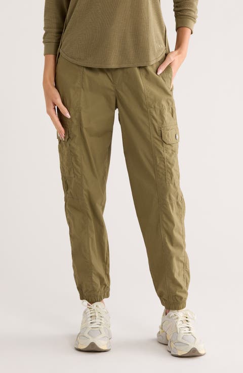 Ribbed Drawstring Waist Cargo Joggers