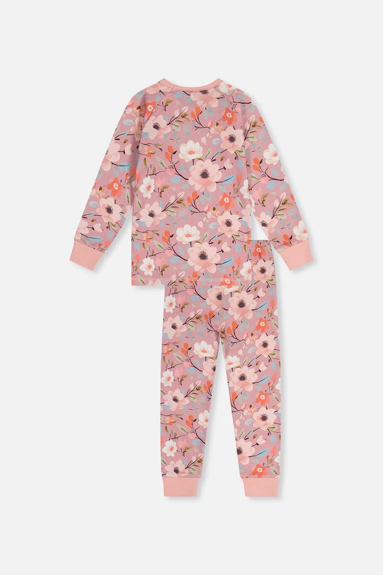 Floral Organic Cotton Top Pants Two Piece Pajama Set, Alternate, color, Pink Printed Flowers