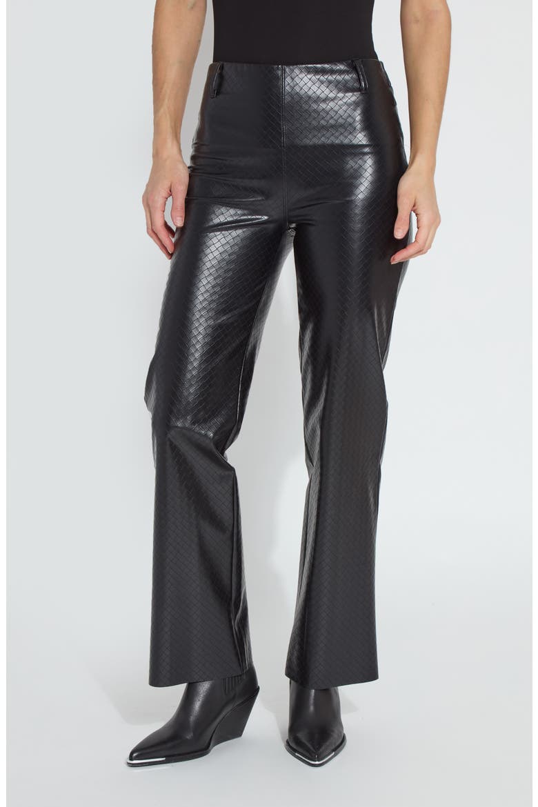 Amara Flare Faux Leather Pants, Main, color, BLACK WICKER TEXTURE