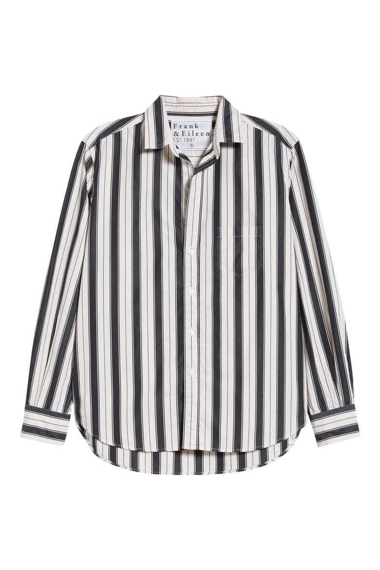 Eileen Relaxed Striped Button-Up Shirt, Alternate, color, BLACK AND CREAM STRIPE
